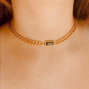 Dainty Gold Choker Chain Necklace & Emerald Pendant